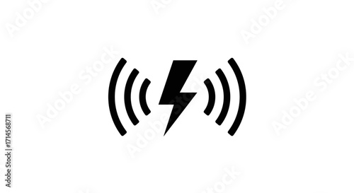 Black lightning bolt with radio waves icon on white background