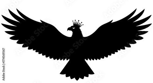 A striking silhouette of a crowned eagle with outstretched wings, symbolizing power and majesty.