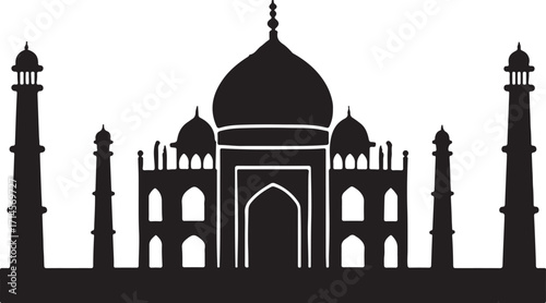 Taj mahal india landmark silhouette vector illustration agra indian architecture design