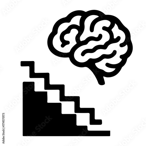 Black and White Stairs Icon Leading to Brain for Personal Growth