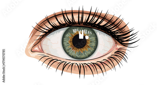 Detailed realistic eye with lush eyelashes and reflections