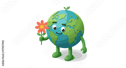 Adorable cartoon earth with flower: happy environmental concept