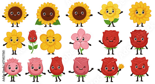 Cute animated flowers with human expressions for kids' projects