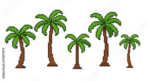 Pixel art palm trees: retro 8-bit tropical design for digital projects