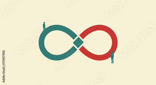 Infinity symbol with two people on loop: conceptual minimalist design