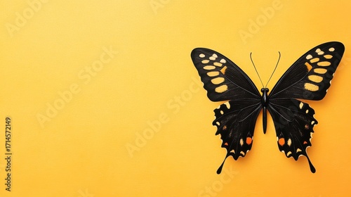Serene Black and Yellow Butterfly on Golden Background