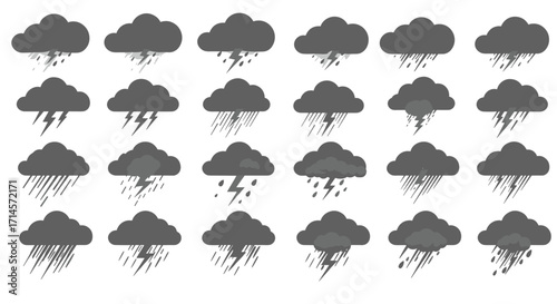 Weather icons: diverse cloud and rain designs for forecast themes