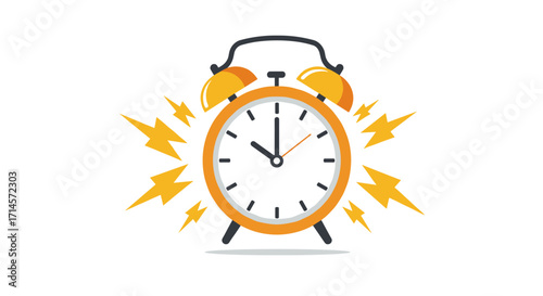 Retro alarm clock with vibrant lightning bolts on white background