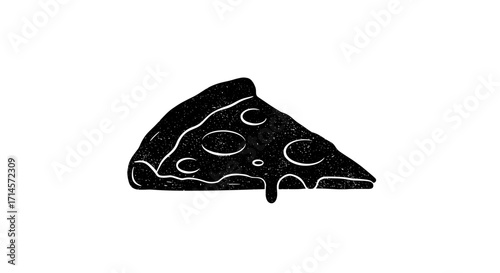 Rustic grunge style black and white pizza slice artwork