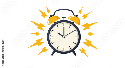 Retro alarm clock with lightning bolts symbolizing energy and urgency