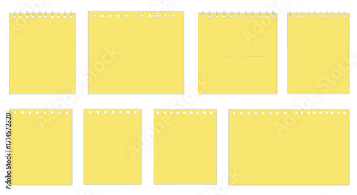 Collection of yellow notebook pages with various line styles for writing and note-taking
