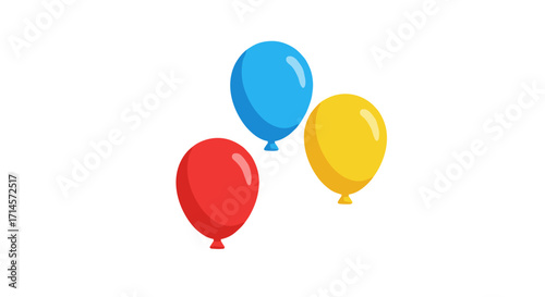 Colorful balloons on white background with blue, red, and yellow designs