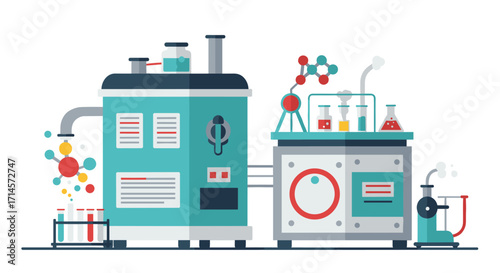 Flat design laboratory equipment with test tubes and chemical apparatus
