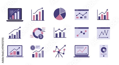 Modern flat style business analytics and data visualization icons
