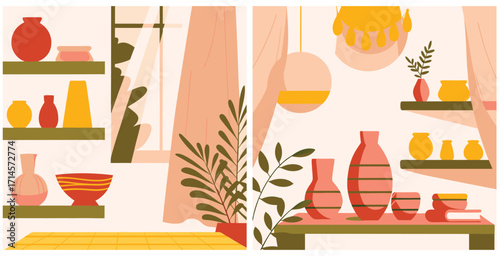 Warm and inviting indoor scene where natural sunlight illuminates cozy textured furnishings Vector art design
