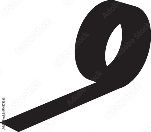 Isometric Black Duct Tape Roll Unwinding on Transparent Backdrop - Adhesive Strip for Packaging