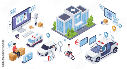 Isometric smart healthcare system with technology and communication elements