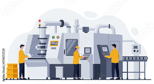 Modern industrial manufacturing process with automated machinery in a factory setting