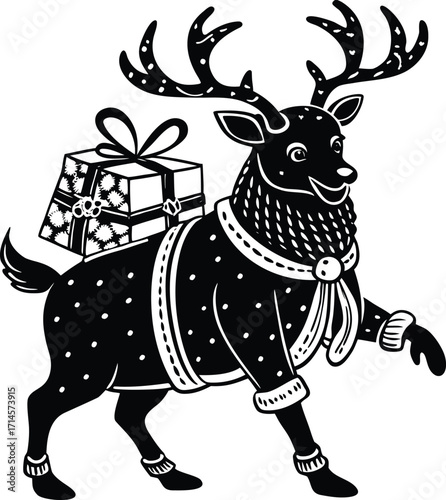 Vector art of Santa Claus and his reindeer with a cute Christmas decoration