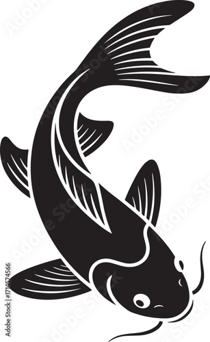 Elegant Koi Fish Silhouette Swimming Upstream Symbolizing Perseverance and Good Fortune Design