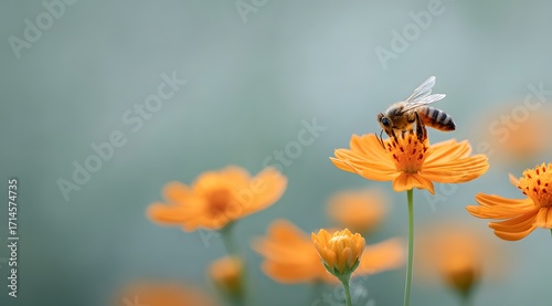 bee sits on an orange flower