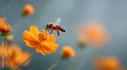 bee sits on an orange flower