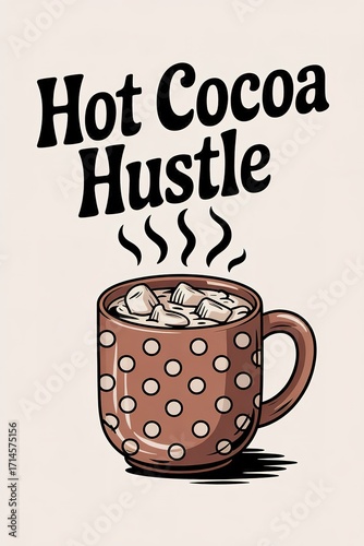 Polka Dot Cocoa Mug with Steaming Drink and Bold 