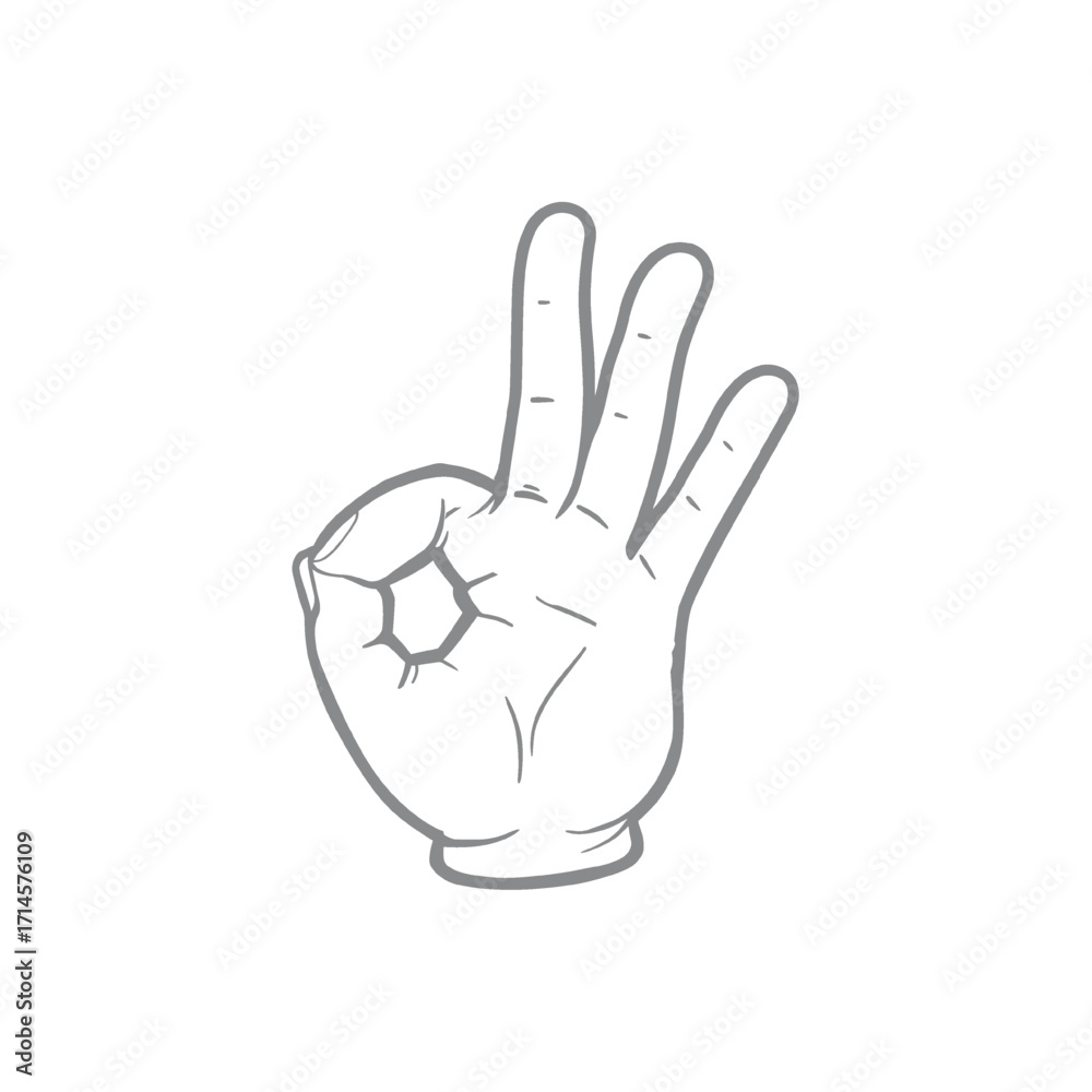 Fototapeta premium Hand Gesture Okay Sign Hand-drawn Illustration