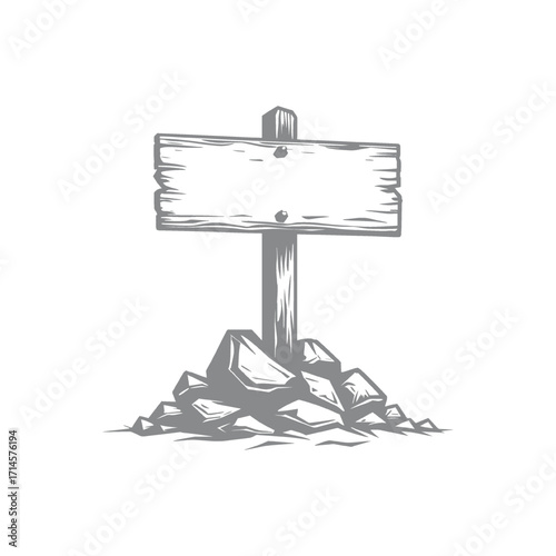 Wooden Signpost on Rocks Design Illustration