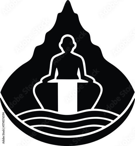 Waterfall meditation icon.