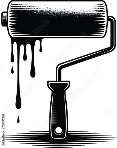 Paint Roller with Dripping Paint on a Transparent Background for Creative Projects