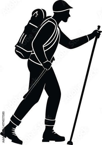hiking vector silhouette illustration hiker adjusting trekking poles