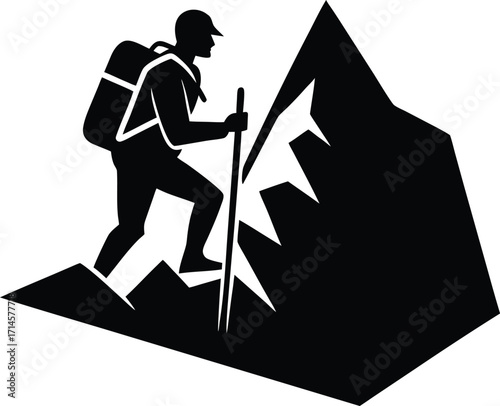 hiking vector silhouette illustration hiker climbing steep mountain