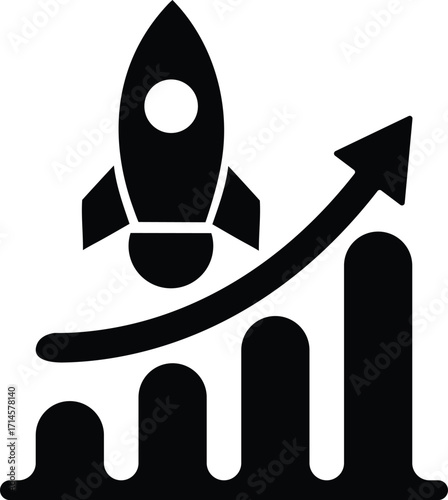 Rocket Launching From a Business Graph Bar Silhaoutte Design 