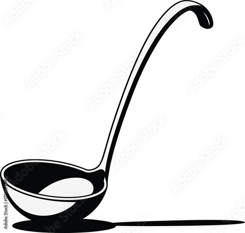 Elegant Black and White Ladle Illustration for Culinary Designs and Kitchenware Projects, Isolated