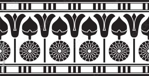 Vector monochrome seamless Egyptian border. Endless black Ornaments of Ancient Egypt. Geometric African frame.