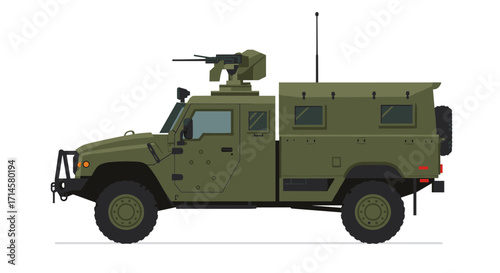 Military armored vehicle side view in flat design isolated on white background