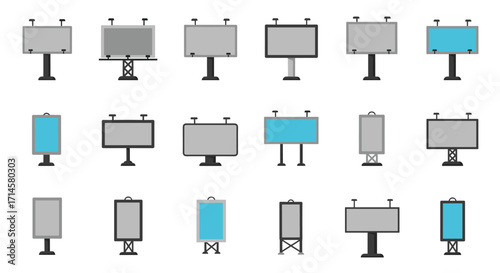 Flat style outdoor blank billboards and signage in various shapes and sizes