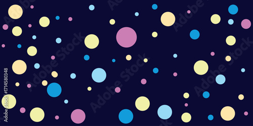 Multi colour geometric shape vector background | Modern background with circle on dark navy blue background | Decoration background | Cover design for children book on navy Persian indigo background