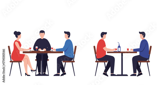 Couples dining in restaurant setting with minimalist design style