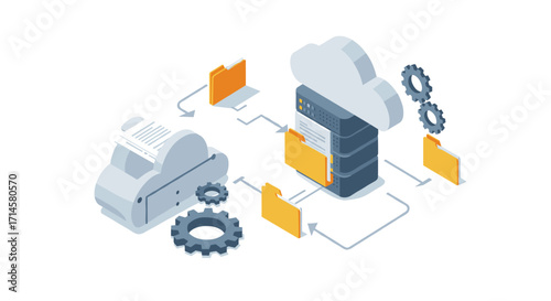 Isometric cloud data storage with server and file management concept