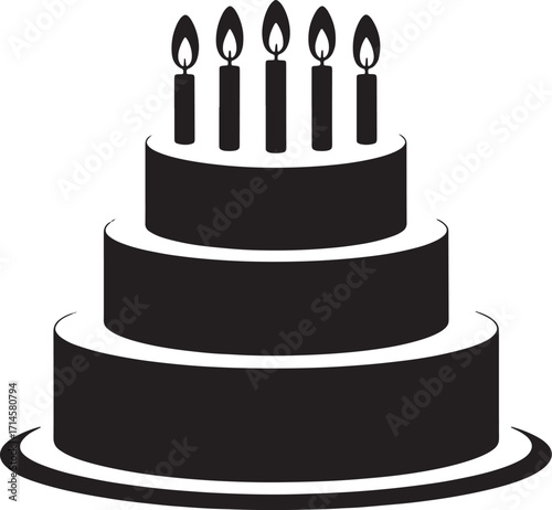 Multi Tiered Cake with Candles Silhouette Vector Illustration Dessert Pastry Treat Confectionery Design