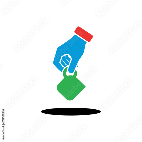 A stylized graphic icon of a hand holding an empty cup, representing concepts of poverty, charity, donation, and seeking help
