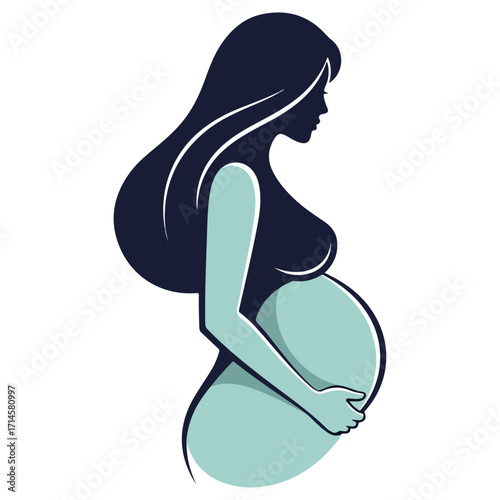 Pregnant woman silhouette, expecting mother, baby bump, side view.