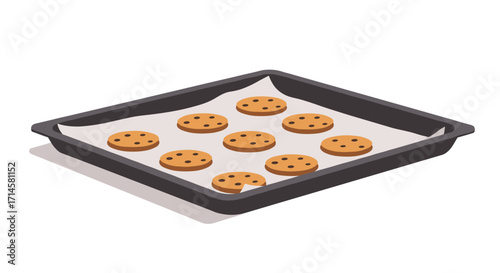 Freshly baked cookies on baking sheet in isometric style