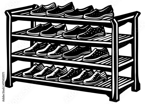 Shoe Rack Silhouette, Storage Furniture SVG, PNG
