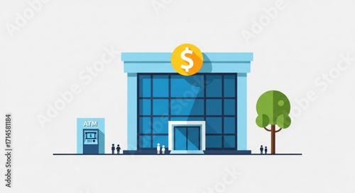 Bank building financial institution atm machine banking services money investment savings account business loan