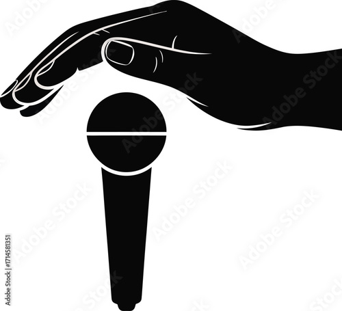 Hand Silhouetted Protecting Microphone Symbolizing Censorship and Freedom of Speech Issues