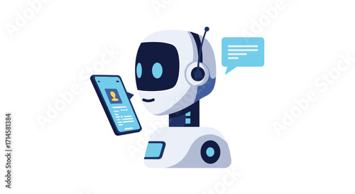 Friendly chatbot with headset interacting via smartphone