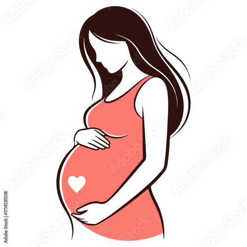 Pregnant woman silhouette with heart symbol on her belly.